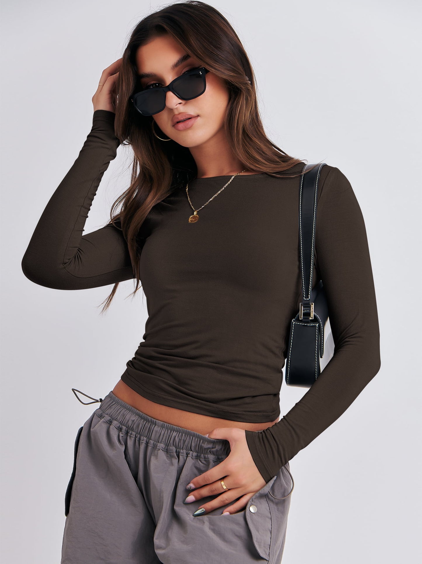 Luniro Long Sleeve Shirts for Women Boat Neck Tight Fit Going Out Crop Tops Y2k Teens Girls Basic T Shirt
