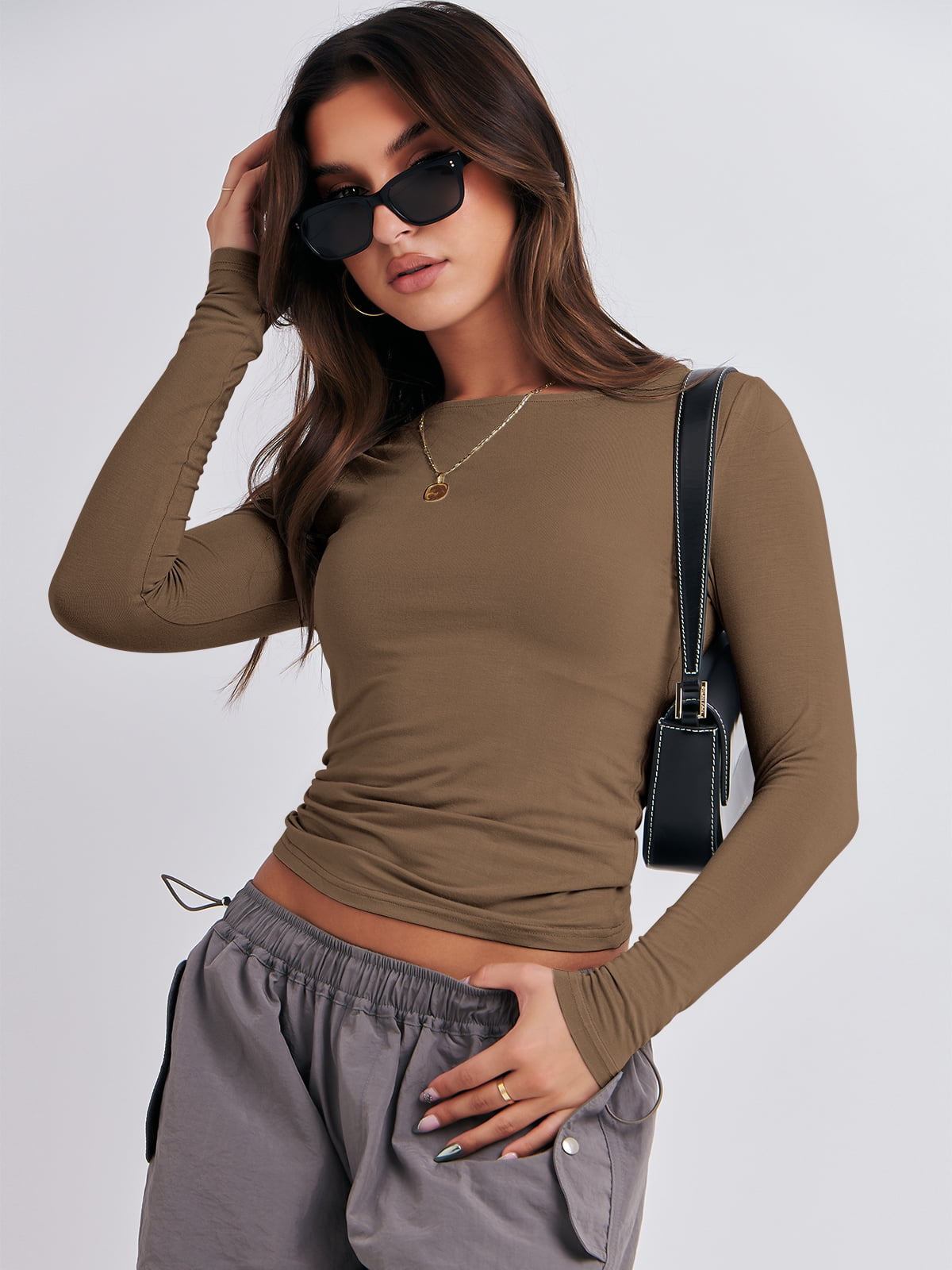Luniro Long Sleeve Shirts for Women Boat Neck Tight Fit Going Out Crop Tops Y2k Teens Girls Basic T Shirt