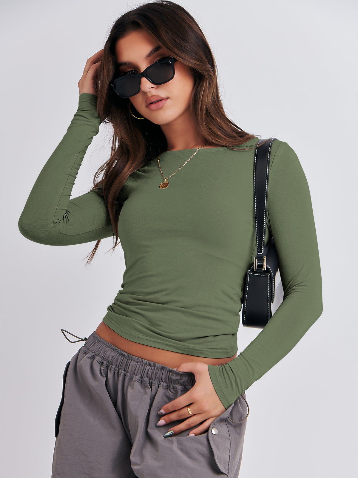 Luniro Long Sleeve Shirts for Women Boat Neck Tight Fit Going Out Crop Tops Y2k Teens Girls Basic T Shirt
