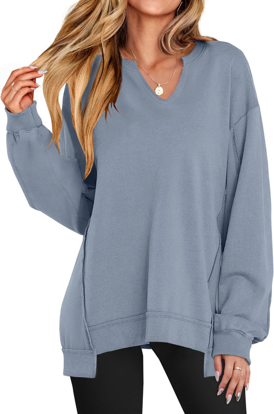 Luniro Women's Oversized Sweatshirts Long Sleeve V Neck Shirt Loose Trendy Fall Pullover Tops Size S-XXL