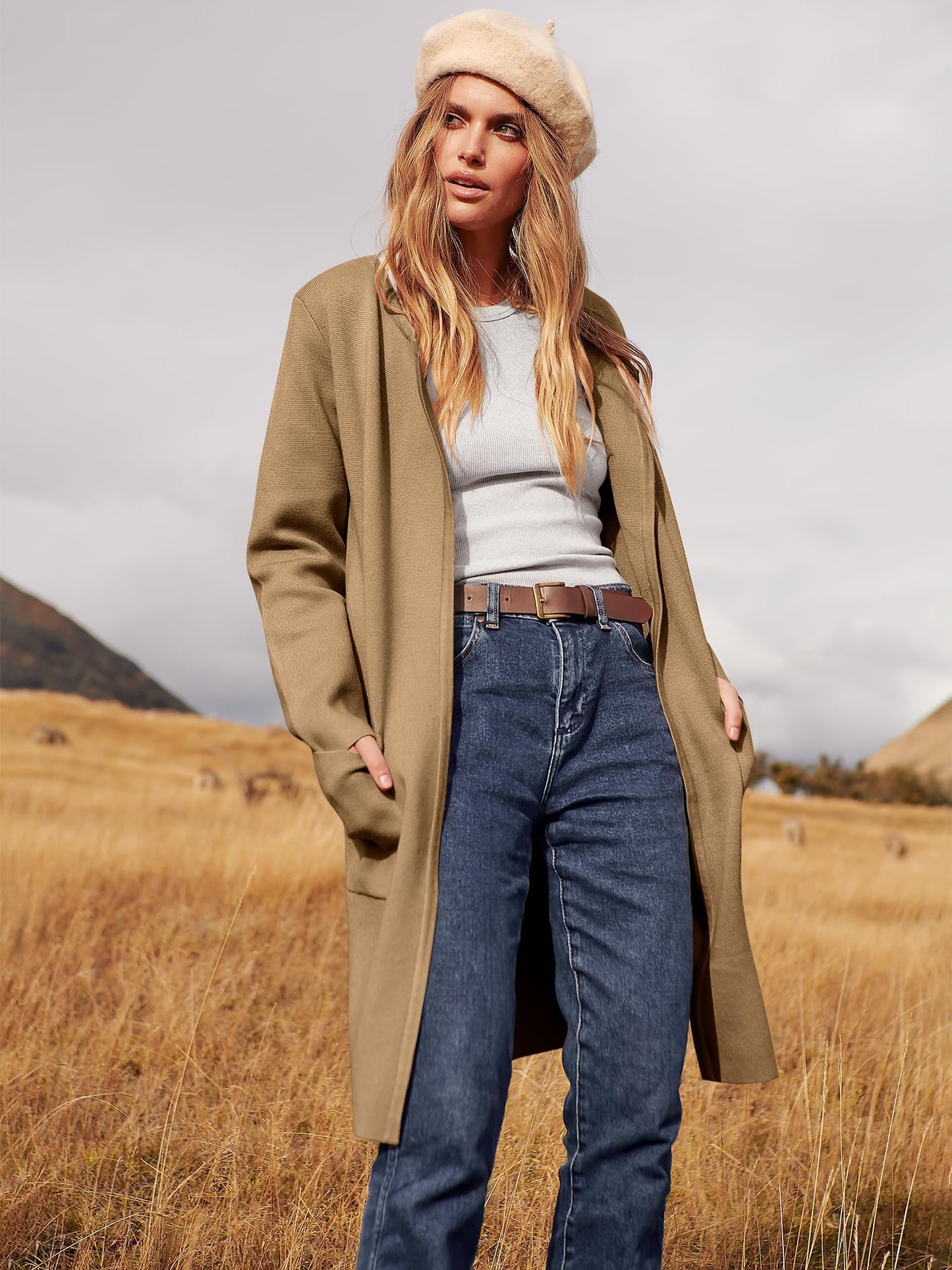 Luniro Womens Fall Jackets Oversized Trench Coat Open Front Casual Long Cardigan Sweater Clothing