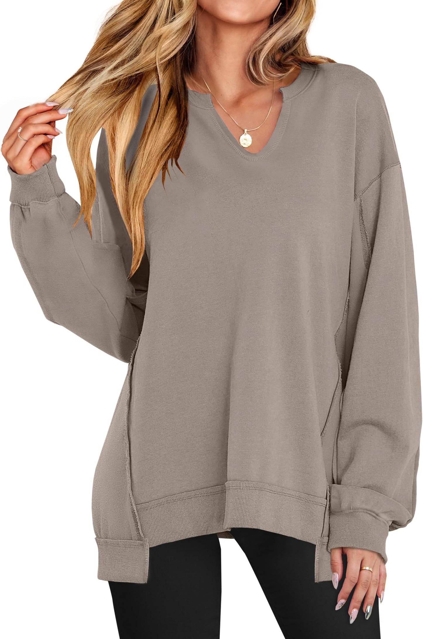 Luniro Women's Oversized Sweatshirts Long Sleeve V Neck Shirt Loose Trendy Fall Pullover Tops Size S-XXL